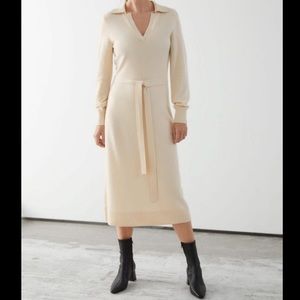 & OTHER STORIES Belted Wool Knit Polo Midi Dress - Medium